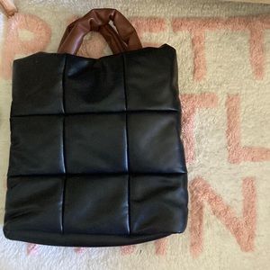 Black & Brown puffer mini tote bag